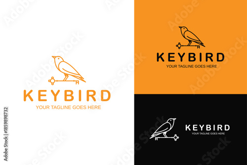 luxury elegance line art bird holding key for real estate or mortgage