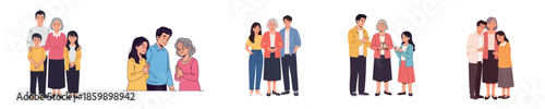 Happy Mothers Day Illustration Showing Multigenerational Family Together Celebrating Mother Love In Flat Vector Style
