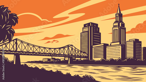 New orleans and clevelands urban landscapes contrast in a captivating riverside panorama, perfect for cityscape collections and travel magazines.