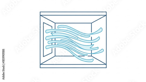 Air flow through a ventilation system with wavy lines in a square box