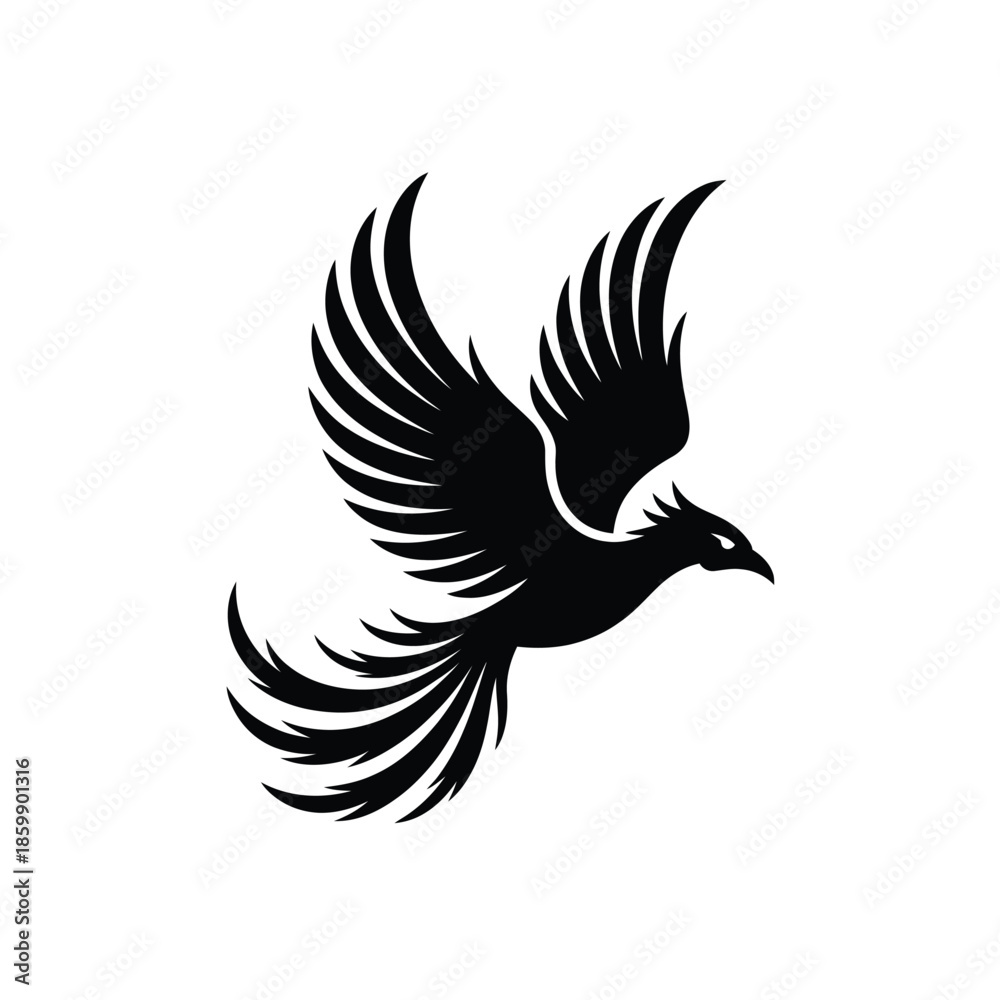 Obraz premium A striking black silhouette of a bird in dynamic flight