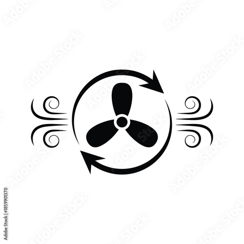 Black fan icon with circular arrows showing airflow direction clearly