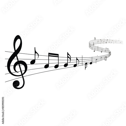 A graceful treble clef and musical notes flowing in a melodic stream