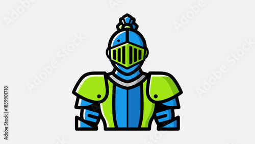 Stylized Knight Illustration in Blue and Green Armor.