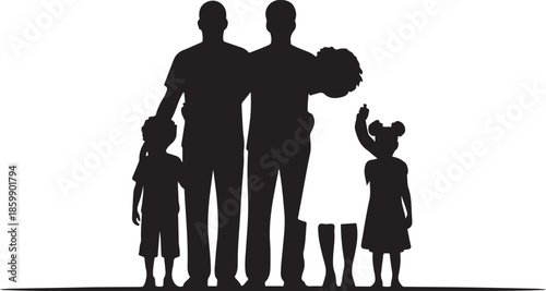 Family Silhouette with Parents and Children Isolated on White Background