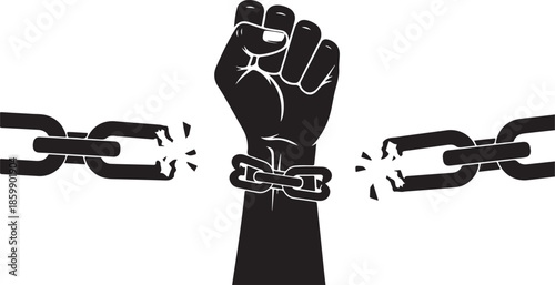 Freedom Protest Fist Breaking Shackles Black Silhouette