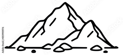 Bold line art illustration of a mountain depicting a natural peak for outdoor and adventure themes