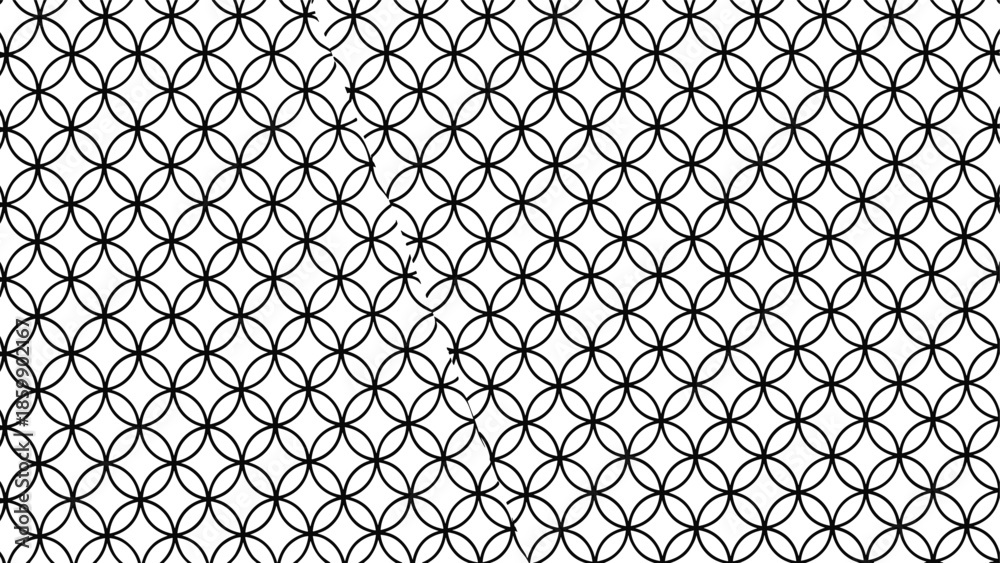 Fototapeta premium Abstract black overlapping circle lattice pattern background with seamless geometric rings, minimal modern optical art decorative texture for creative design projects