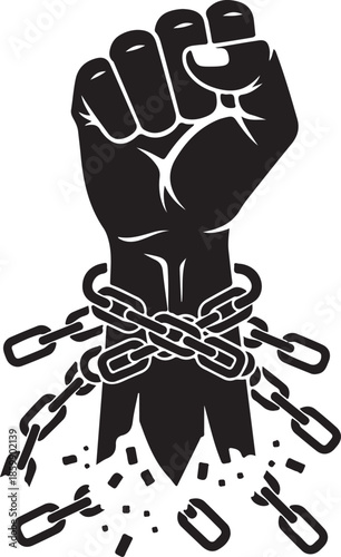 Raised Fist Breaking Chains Freedom Silhouette Vector