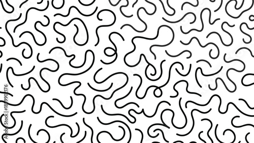 Abstract black squiggle line seamless pattern background with playful wavy doodle shapes, modern minimal geometric texture for creative design projects