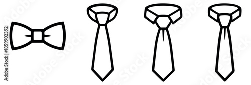 Line art formal ties set featuring a bow tie and three neckties for business and special occasions