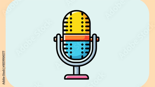 Colorful Cartoon Microphone Illustration for Audio Recording and Broadcasting.