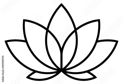 Minimalist line art illustration of a lotus flower depicting an abstract bloom for spiritual and wellness designs