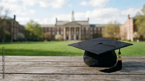 graduation cap and diploma in university