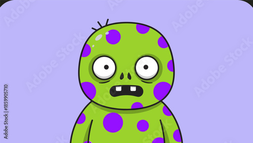 Cartoon Green Monster with Purple Spots and Googly Eyes.