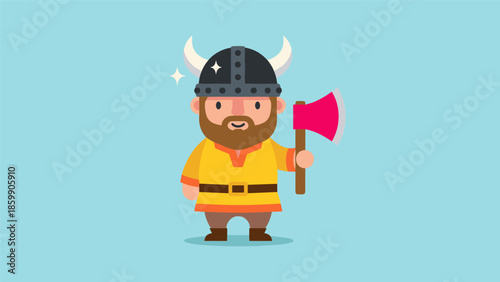 Cartoon Viking Warrior with Axe Ready for Battle.