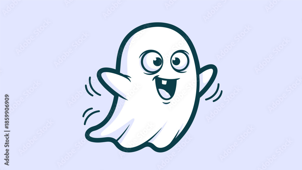 Fototapeta premium Cartoon Ghost Character with Playful Expression and Waving Arms.