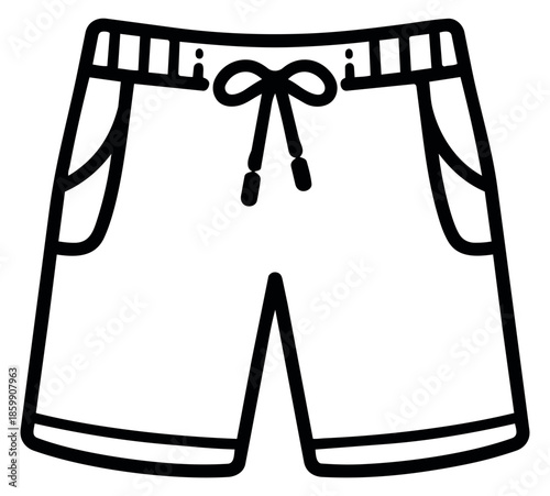 Line art illustration of shorts depicting casual summer wear for leisure and recreation
