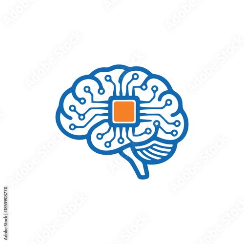 Artificial intelligence brain with microchip core symbolizing AI processing, computing power, and advanced technology.