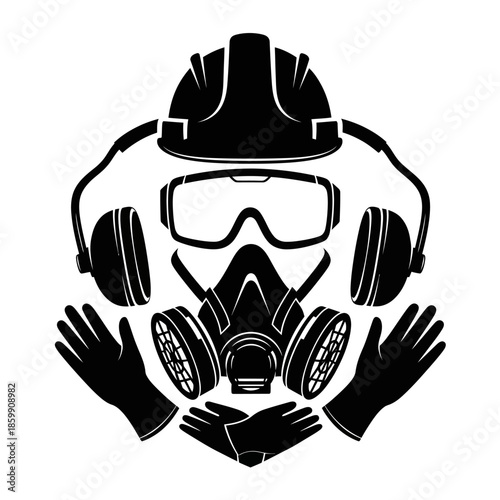 Protective gear gas mask gloves safety equipment.