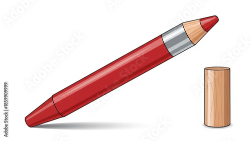 Red lipstick and lipstick cap illustration on white background, cosmetic beauty product