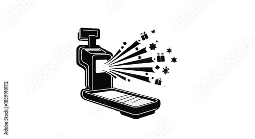 Futuristic scanner emitting festive holiday gifts and sparkles