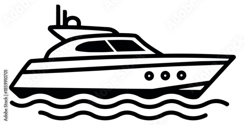 Line art illustration of a yacht depicting cruising on water for maritime travel