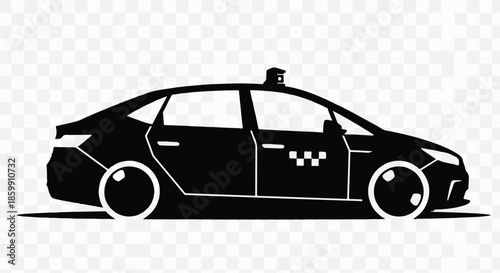 Sleek black sedan taxi silhouette with iconic checkerboard emblem