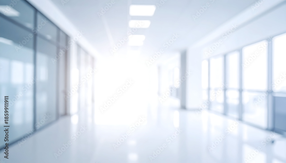 Obraz premium Bright and Modern Office Corridor with Glass Walls.