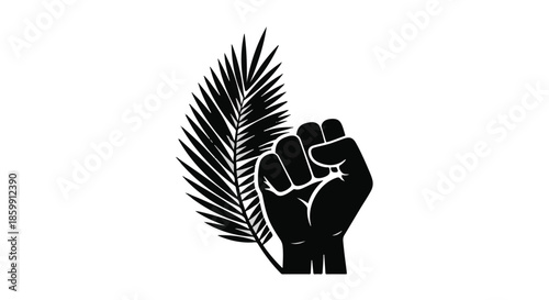 Symbol of strength and growth with a raised fist and a palm frond