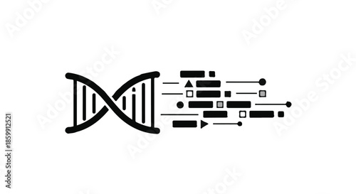 Abstract representation of DNA transforming into digital data and code