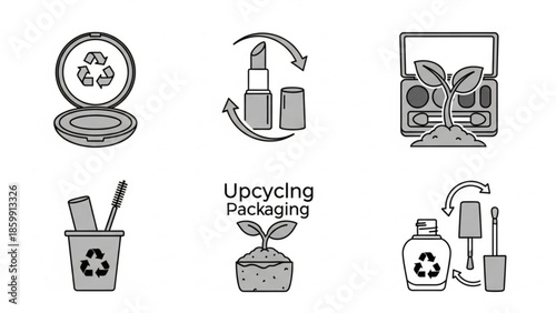 Upcycling packaging eco friendly cosmetics recycling concept illustration