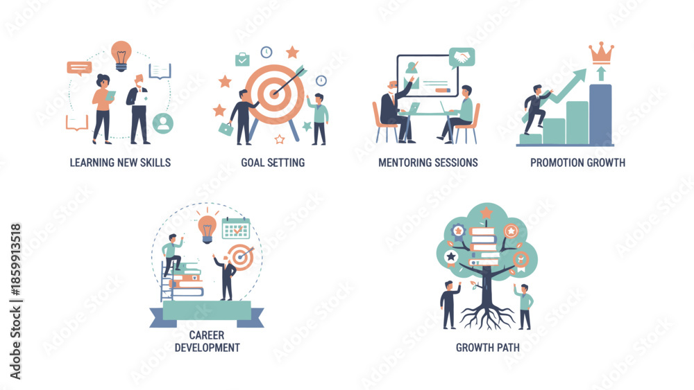 Fototapeta premium Business growth and development concepts illustrated with icons.