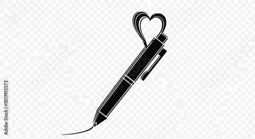 Black pen creates a heart shape with ink, symbolizing creativity and love.