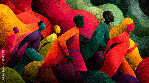 Black History Month colourful abstract illustration of a group of good looking black people Juneteenth racial equality and justice racism and discrimination