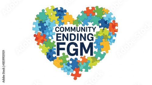 Community Ending FGM heart puzzle symbolizing unity and support against female genital mutilation awareness concept