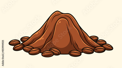 Cartoon pile of coffee grounds and whole roasted coffee beans illustration, isolated on a light background