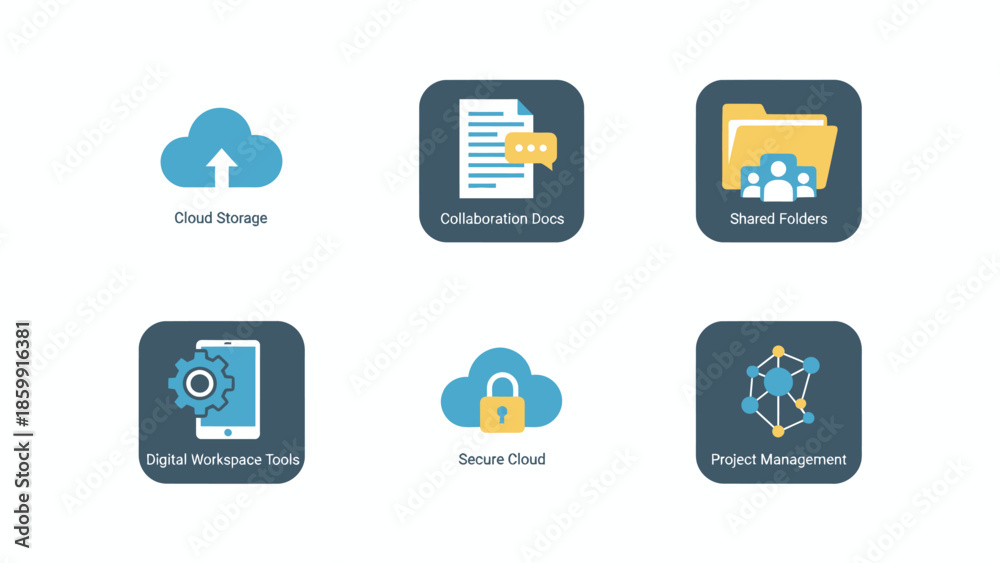 Fototapeta premium Cloud Computing Icons Set for Digital Services and Technology.