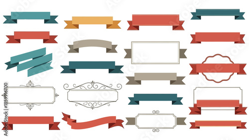 様々なデザインのリボンやバナーのイラスト素材集.