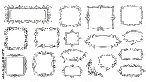 装飾的なフレームと吹き出しのセット、ヴィンテージスタイル、イラスト.