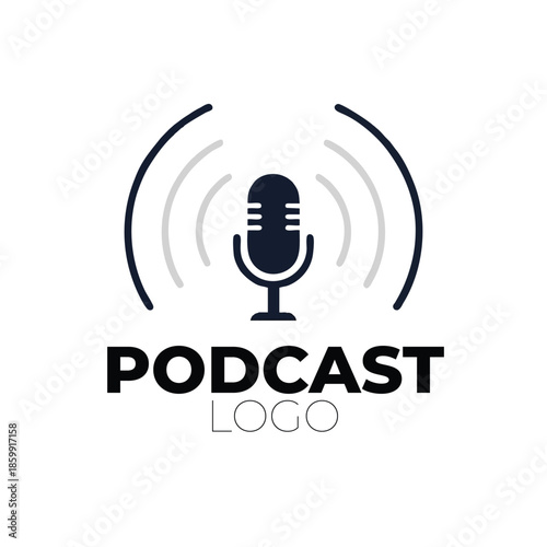 Professional podcast logo design featuring a microphone and sound waves