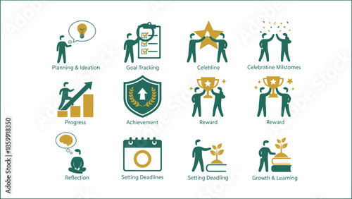 Collection of Business and Personal Growth Icons Illustrating Success.