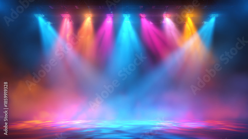 Vibrant stage lights create a colorful atmosphere for performances and events.