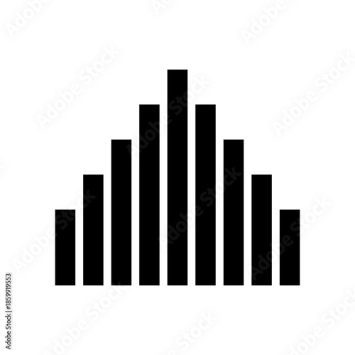 Filled bar chart icon representing data distribution, histogram analysis, statistical visualization, perfect for business analytics, reports, and data-driven applications.