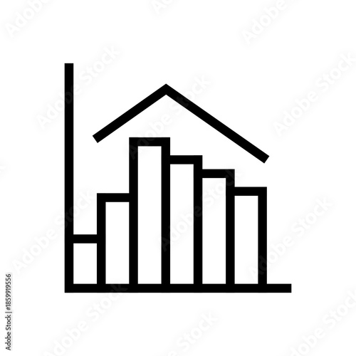Real estate chart icon with house roof symbolizing property growth, investment analytics, housing market trends, ideal for real estate platforms and financial dashboards.