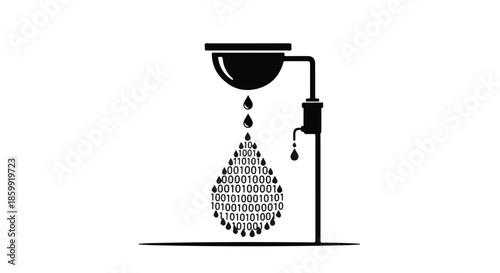 Digital data drip from a stylized filter, forming a cascade of information.