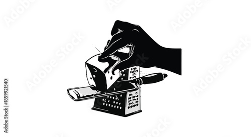 Hand grating cheese for culinary preparation with kitchen tool