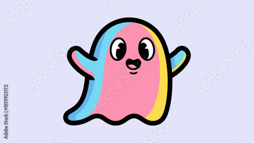 Colorful Cartoon Ghost with Outstretched Arms and Cheerful Expression.