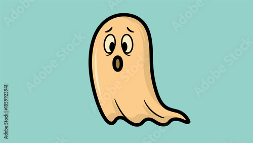 Cartoon Ghost with Scared Expression on Light Blue Background.