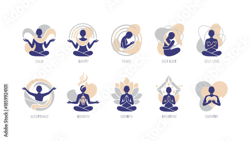 Collection of Diverse Yoga Poses and Meditation Silhouettes.